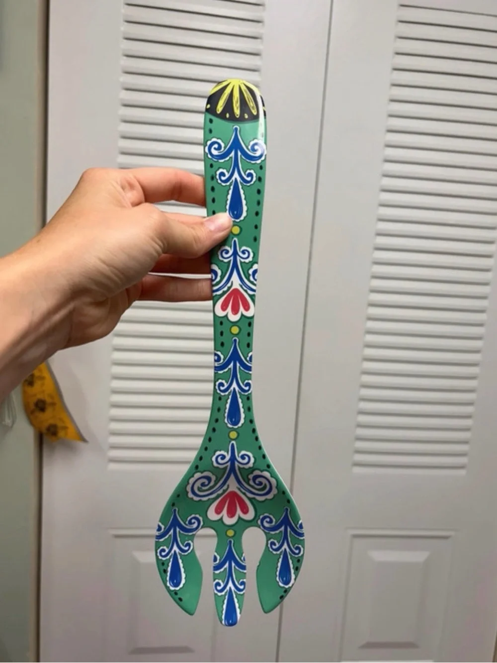 Decorative Green paisley Serving Fork - Green plastic